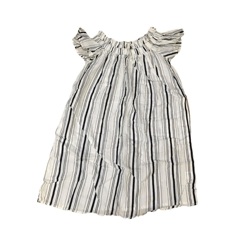 Rebellion SMALL White elastic collar Cap sleeve Baby doll dress Vertical stripes